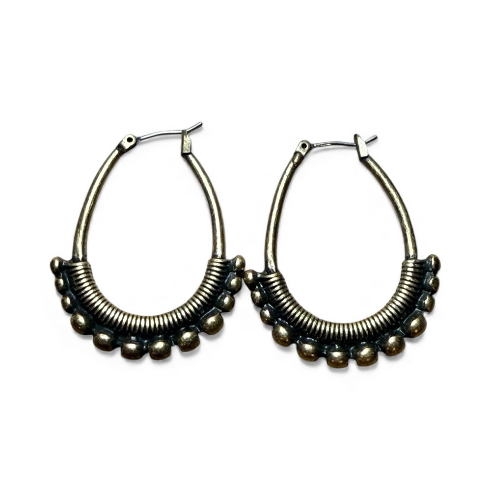 Lucky Brand‎ Antique Gold Beaded Hoop Earrings